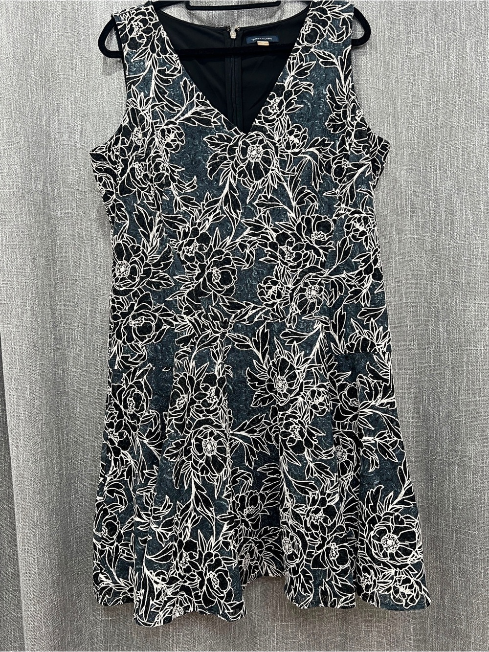 Tommy Hilfiger Navy Dress with White Floral Lace Overlay
